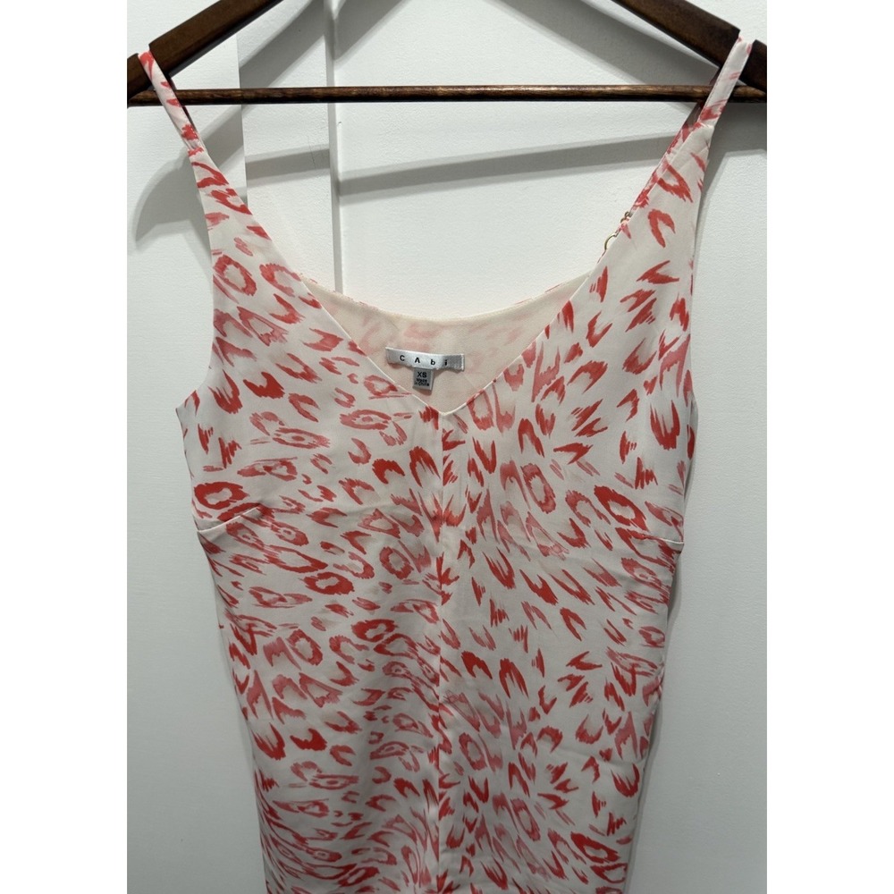 CAbi Style 267 Flirty Coral Print‎ Cami Top Lined Adjustable Straps Size XS